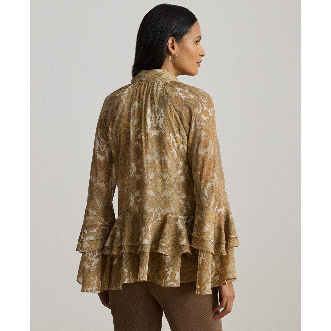 Women's 'Paisley Ruffle-Trim Tie-Neck Blouse'