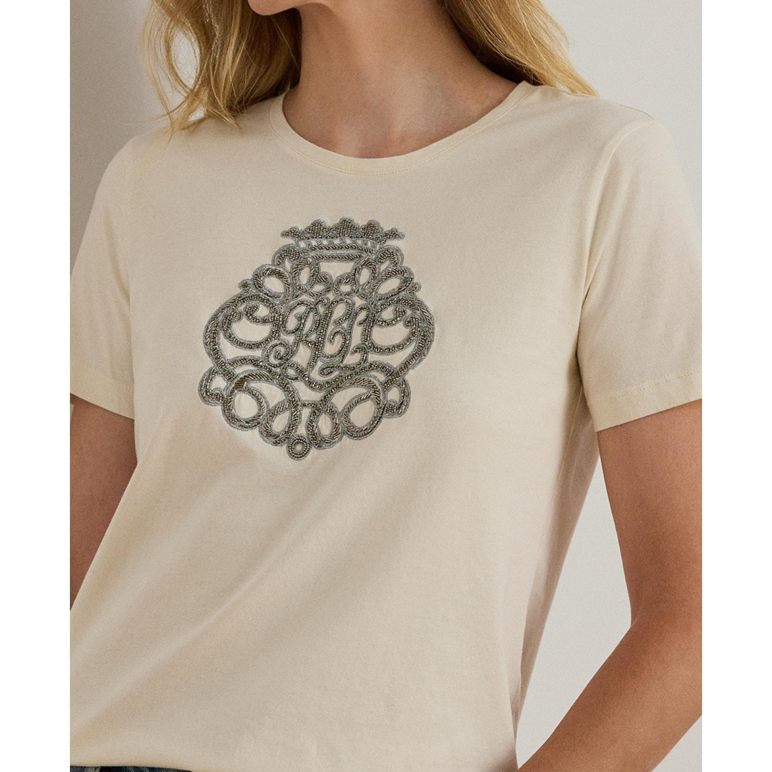 'Beaded-Crest Jersey T-Shirt' pour Femmes