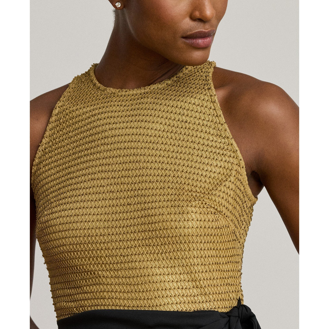 'Beaded Mesh & Jersey Tie-Front Gown' pour Femmes