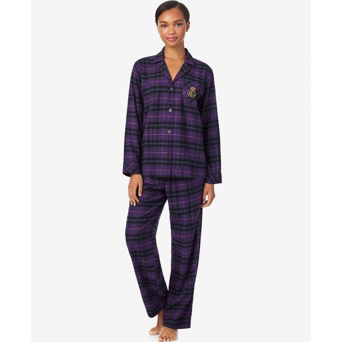 'Long Sleeves Notch Collar Pajama Set' pour Femmes