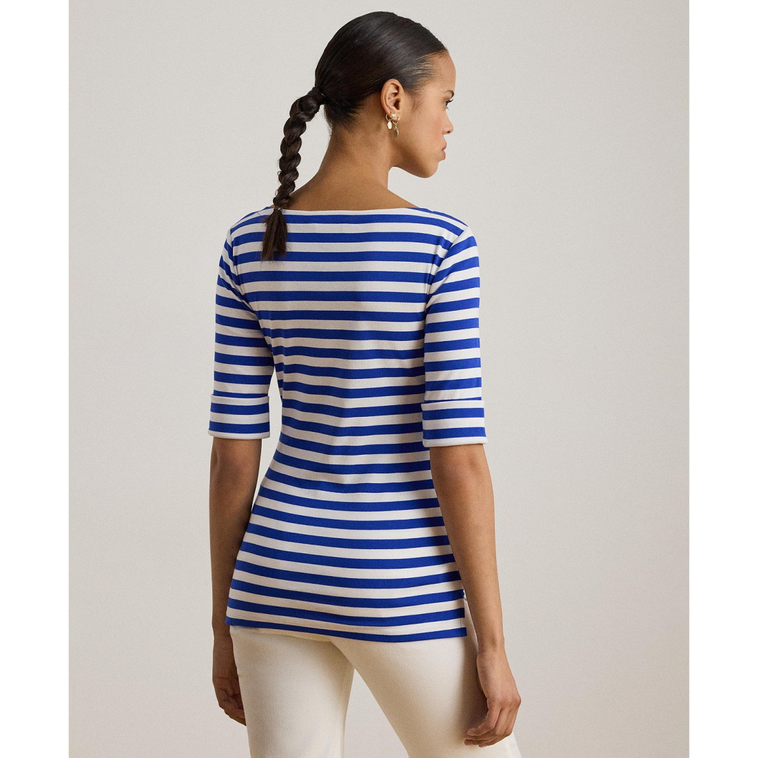 'Striped Boat Neck T-Shirt' pour Femmes
