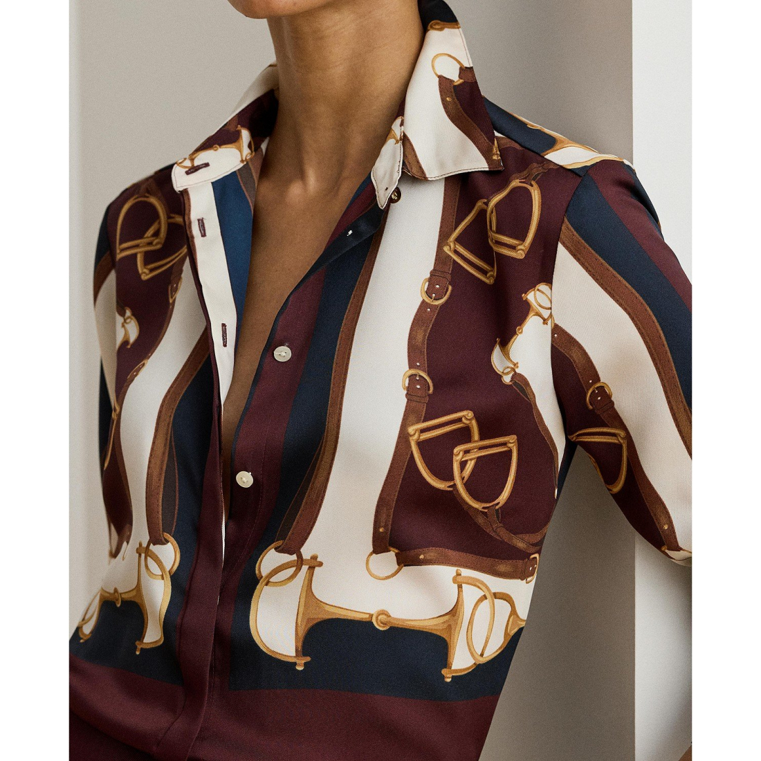 'Kristy Equestrian Print Button Front Shirt' pour Femmes