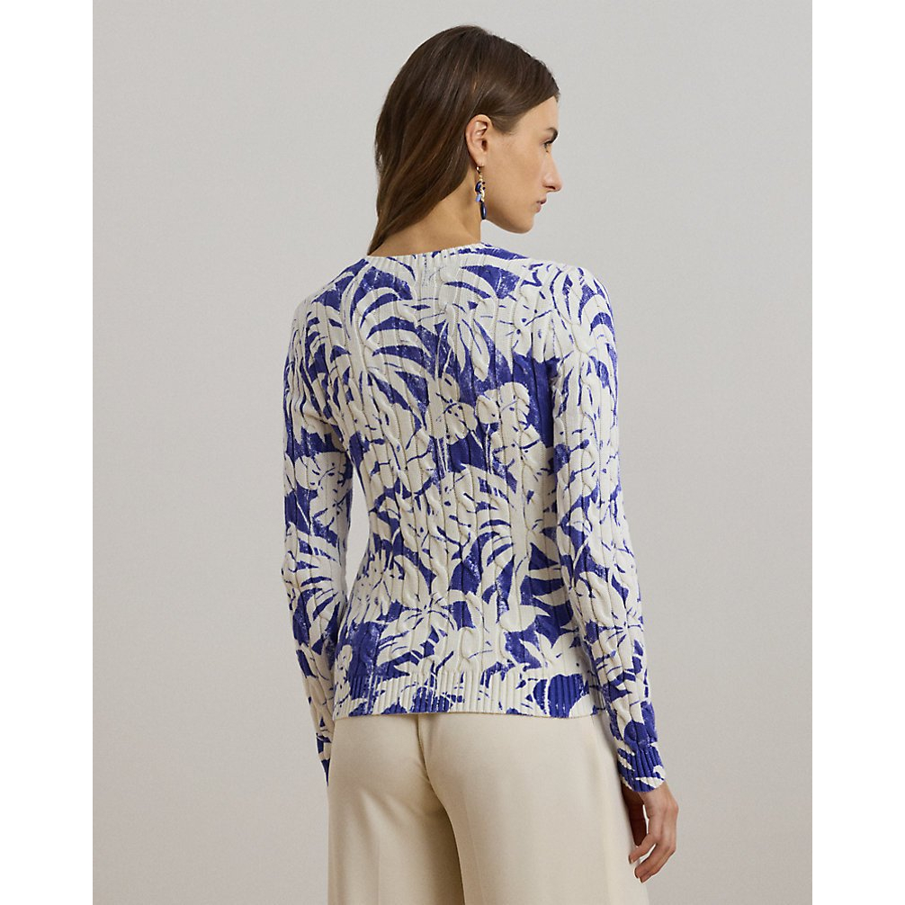 'Print Cable-Knit Cotton Sweater' pour Femmes
