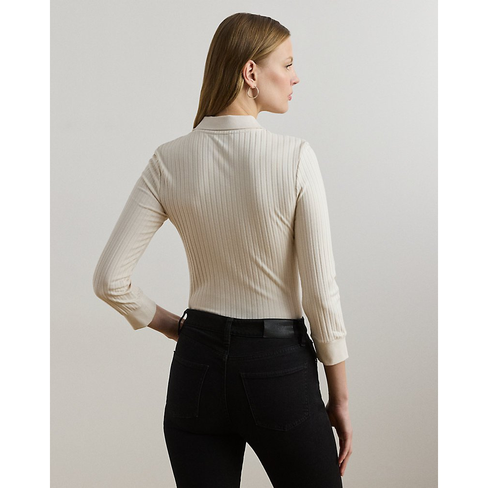 'Rib-Knit Three-Quarter-Sleeve Polo Shirt' pour Femmes