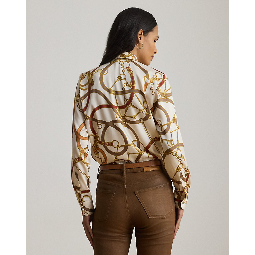 'Classic Fit Print Twill Tie-Neck Shirt' pour Femmes