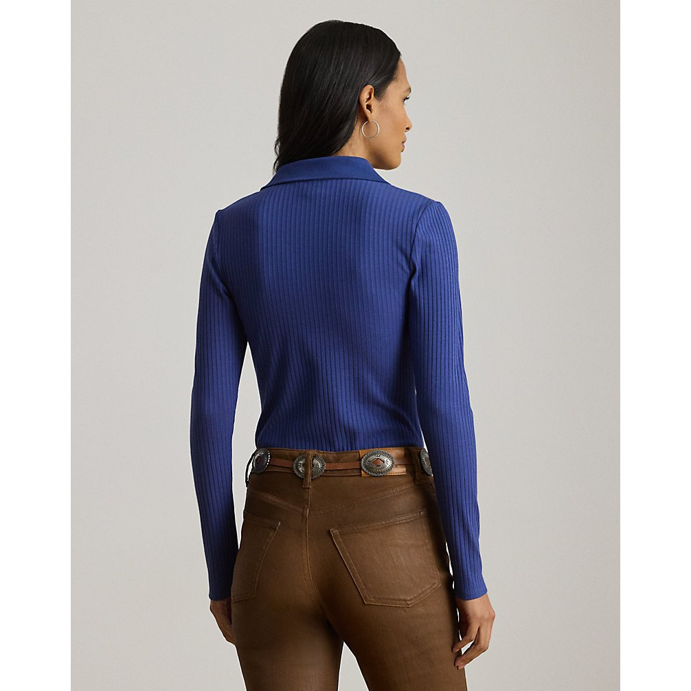'Rib-Knit Long-Sleeve Polo Top' pour Femmes