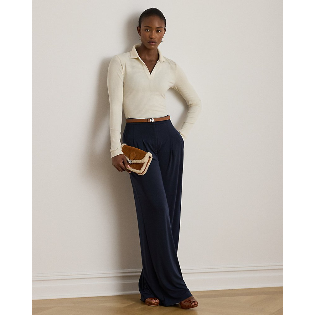 'Rib-Knit Long-Sleeve Polo Top' pour Femmes