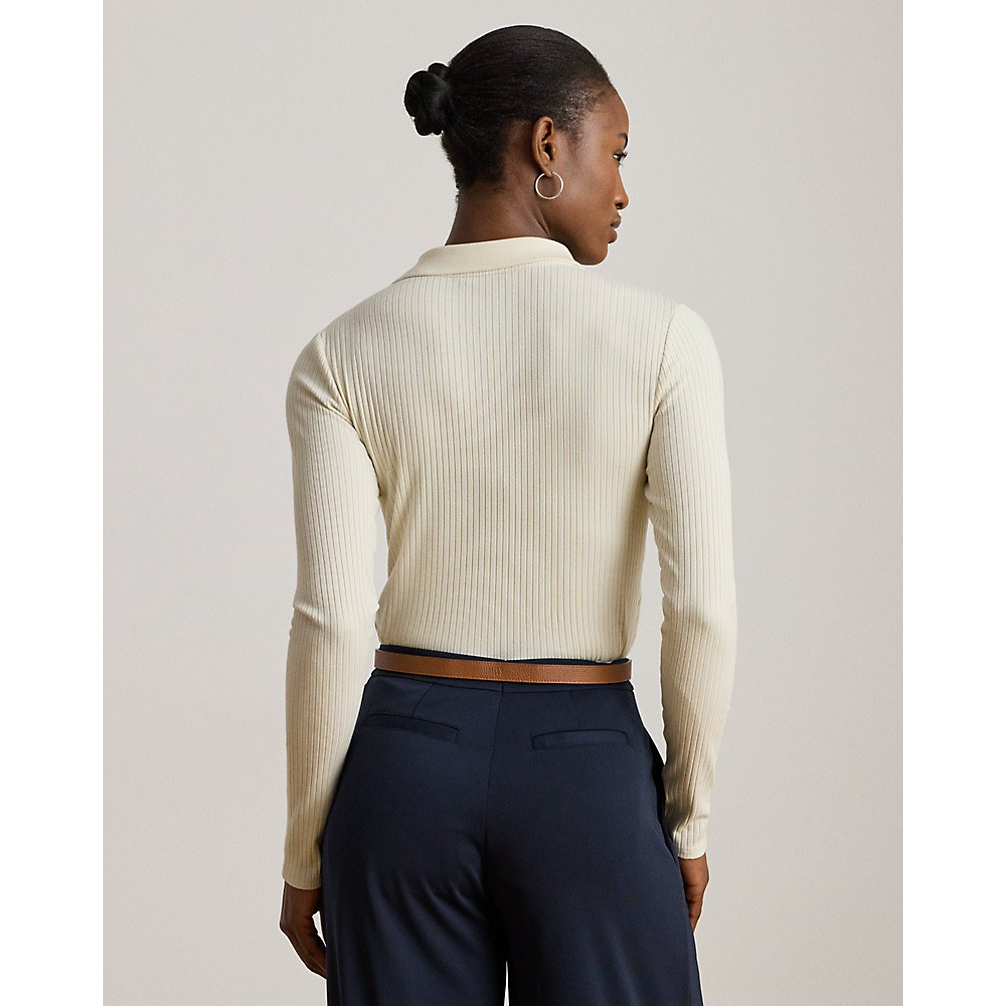 'Rib-Knit Long-Sleeve Polo Top' pour Femmes
