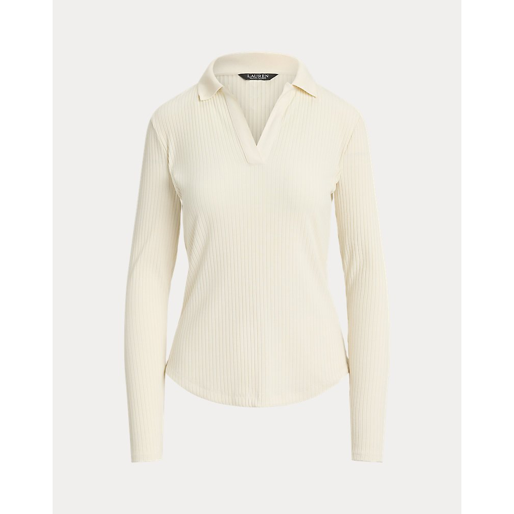 'Rib-Knit Long-Sleeve Polo Top' pour Femmes