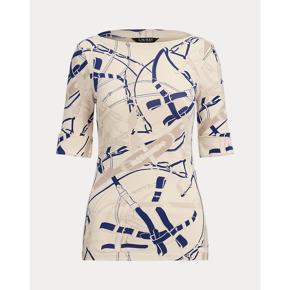 'Belting-Print Cotton Boatneck Tee' pour Femmes