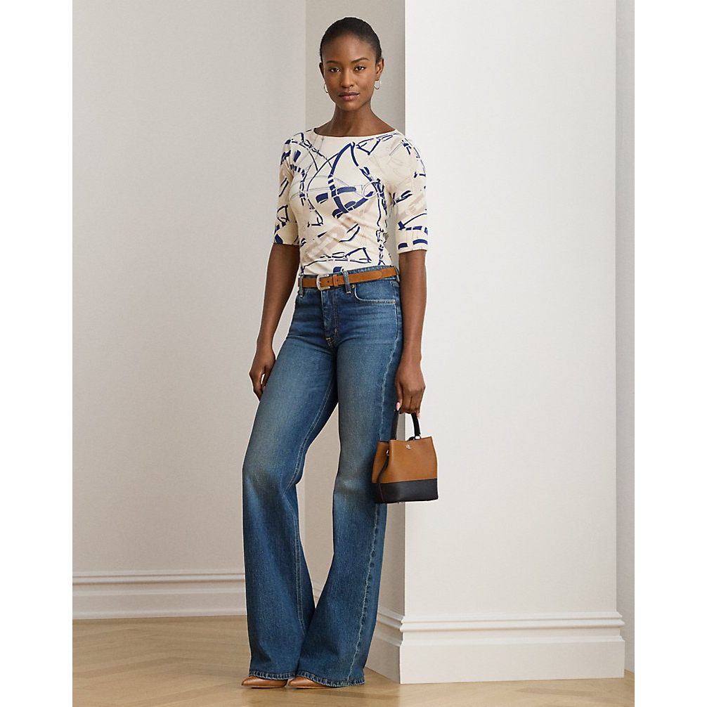 'Belting-Print Cotton Boatneck Tee' pour Femmes