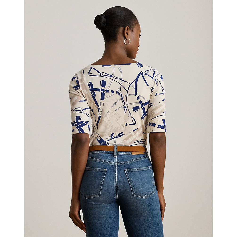 'Belting-Print Cotton Boatneck Tee' pour Femmes
