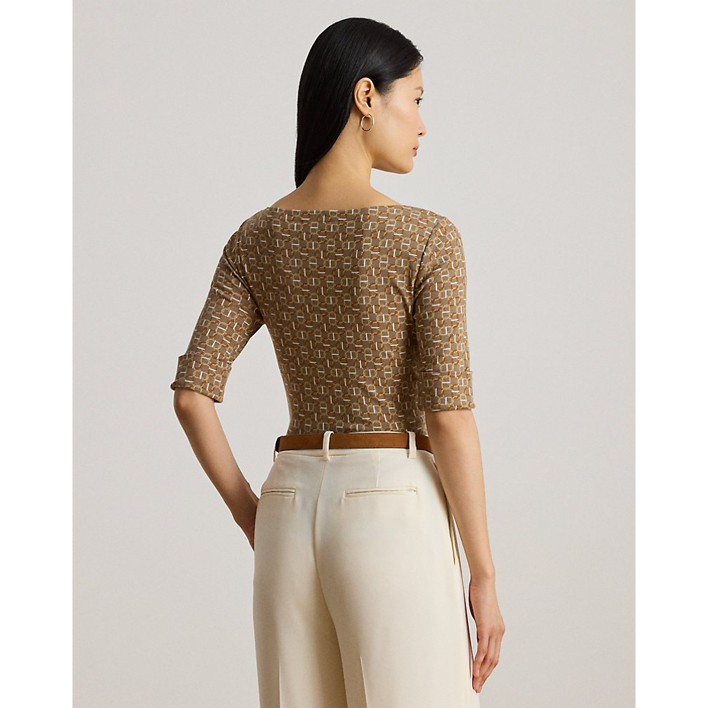 'Geo-Print Stretch Cotton Boatneck Tee' pour Femmes