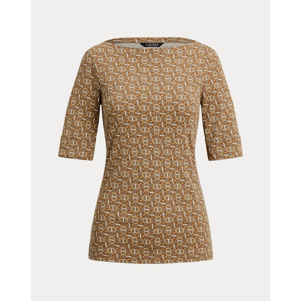 'Geo-Print Stretch Cotton Boatneck Tee' pour Femmes