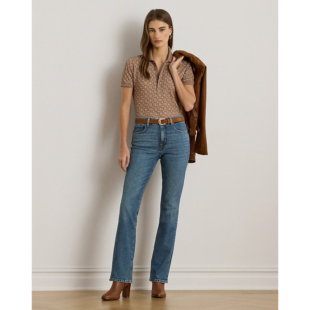 'Geo-Print Stretch Piqué Polo Shirt' pour Femmes