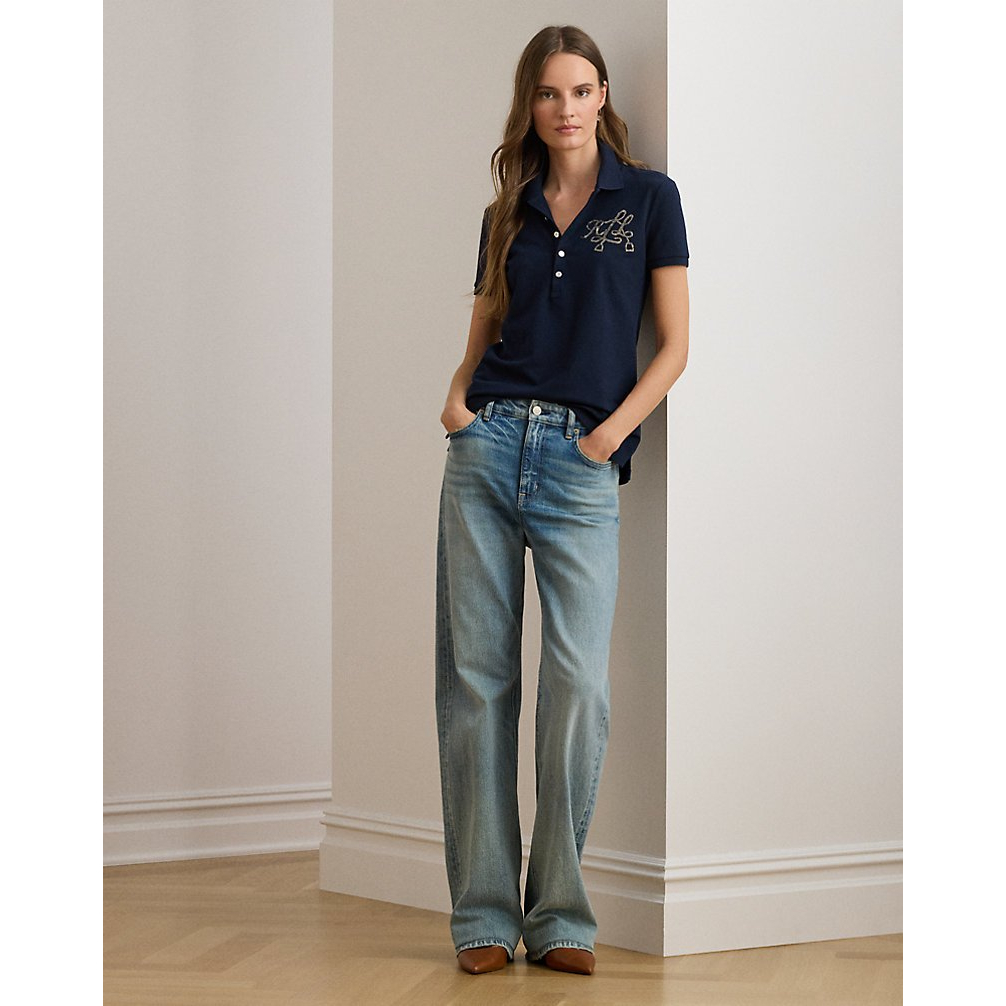 'Beaded-Logo Cotton Piqué Polo Shirt' pour Femmes