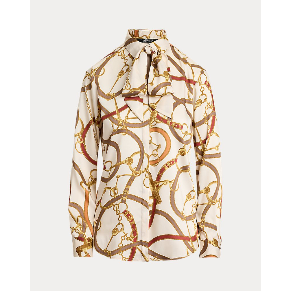 'Classic Fit Print Twill Tie-Neck Shirt' pour Femmes