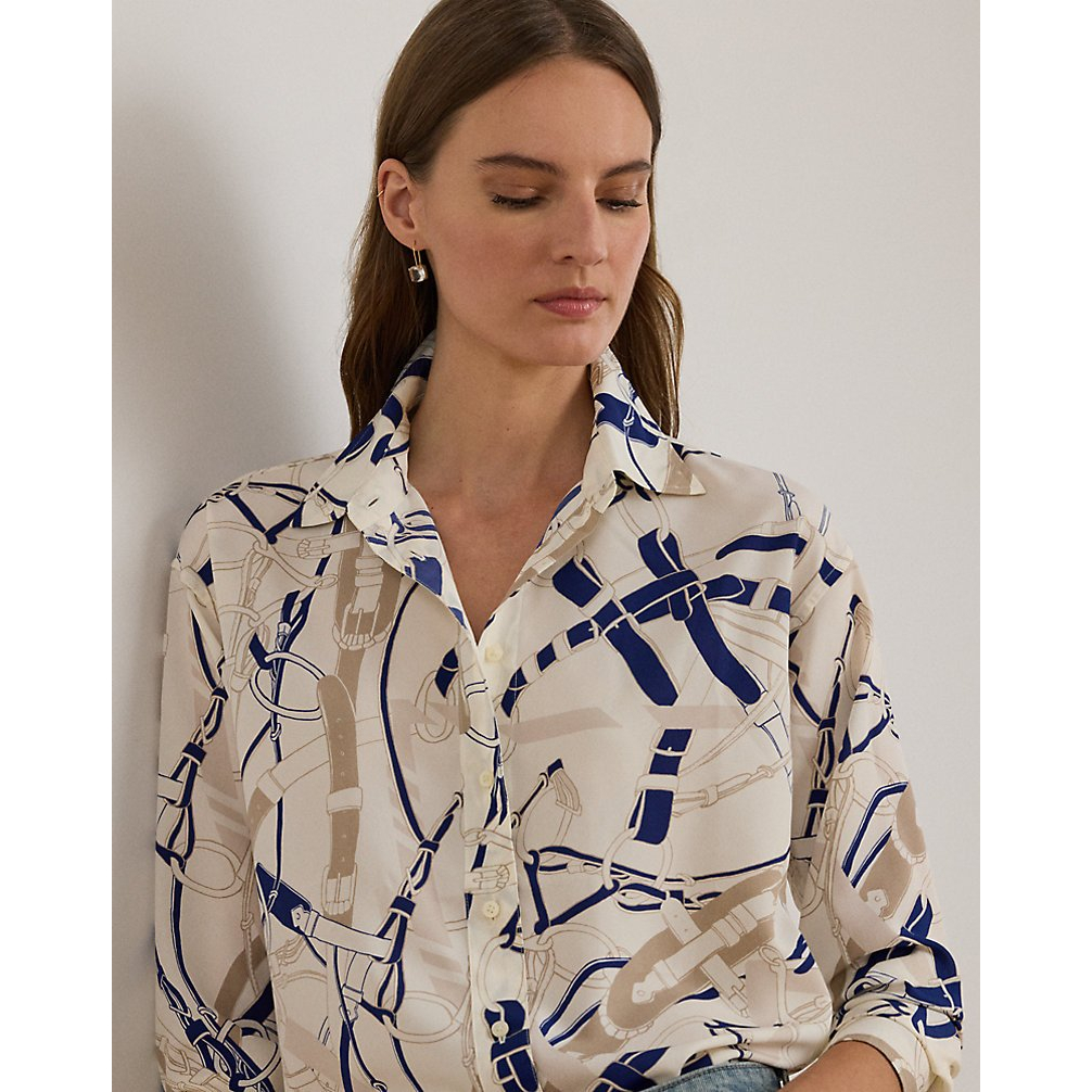 'Relaxed Fit Belting-Print Crepe Shirt' pour Femmes