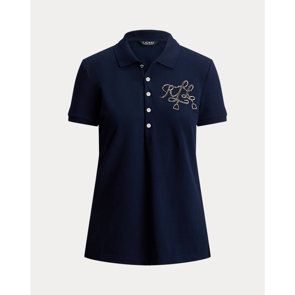 'Beaded-Logo Cotton Piqué Polo Shirt' pour Femmes