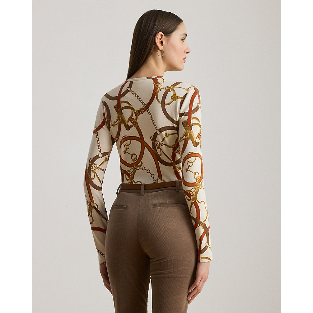 'Belting-Print Cotton Long-Sleeve Tee' pour Femmes