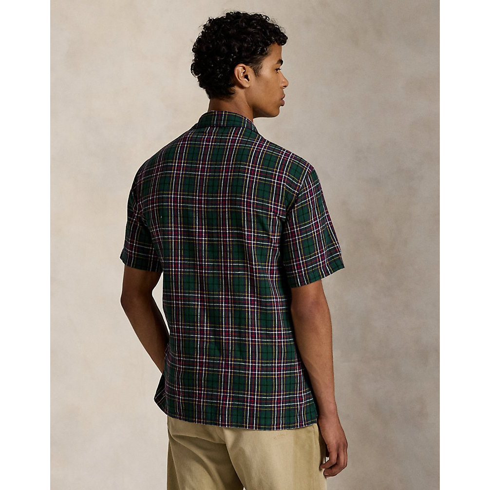 'Classic Fit Plaid Linen-Cotton Shirt' pour Hommes