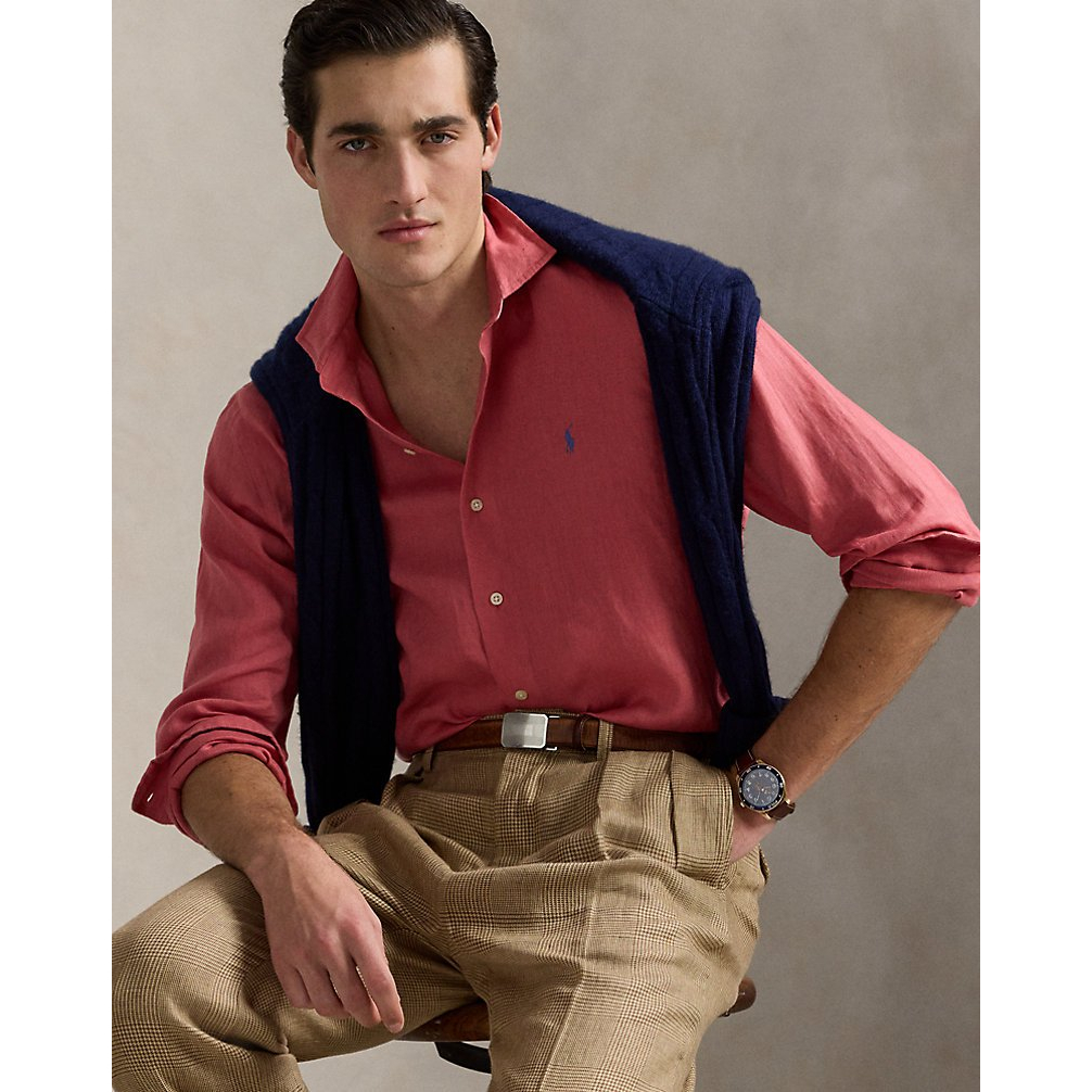 'Classic Fit Houndstooth Linen Shirt' pour Hommes