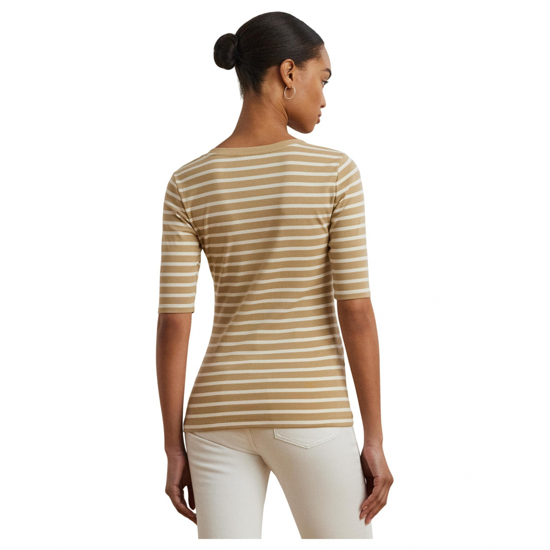'Striped Elbow-sleeve Henley Top' pour Femmes