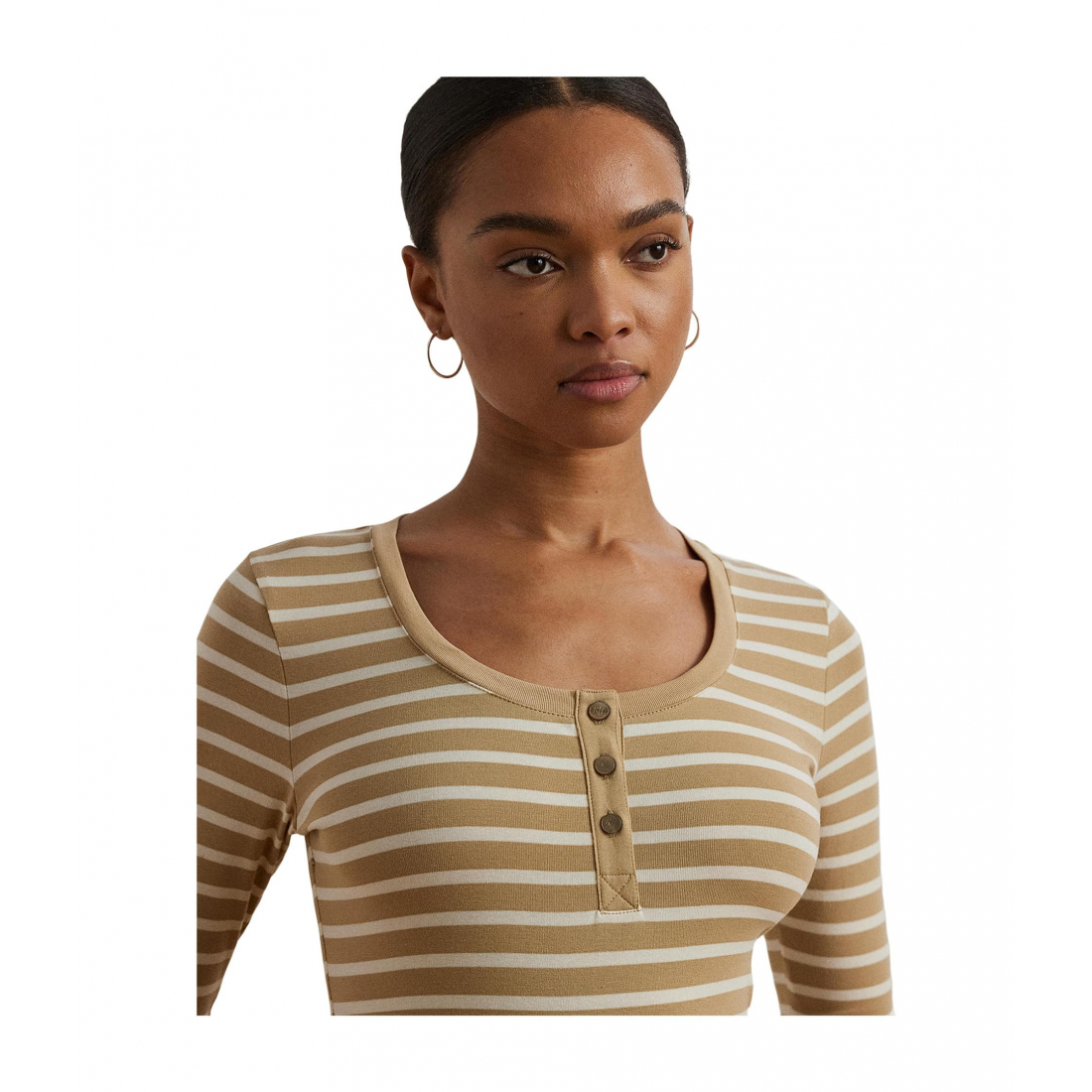 'Striped Elbow-sleeve Henley Top' pour Femmes