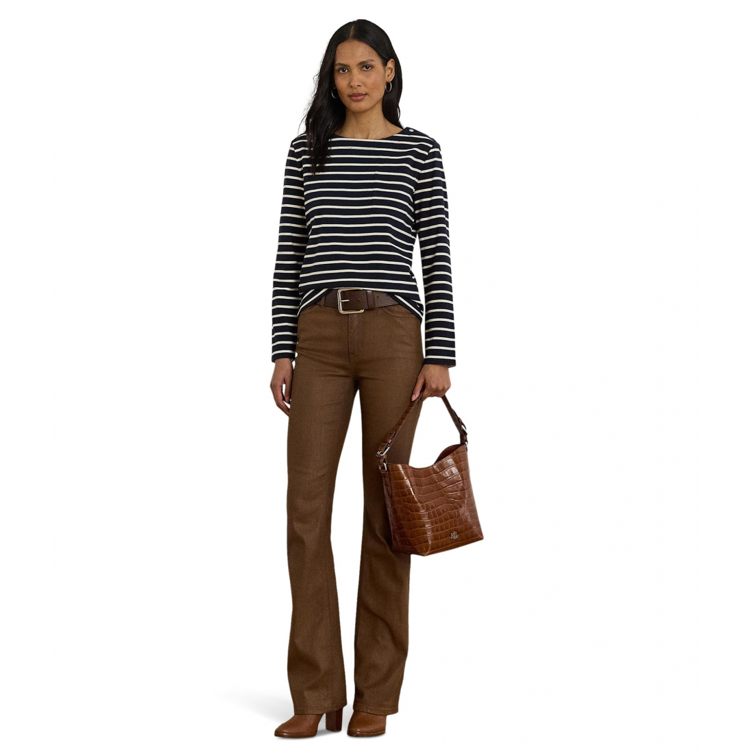 'Striped Jersey Snap-Trim Boatneck Top' pour Femmes