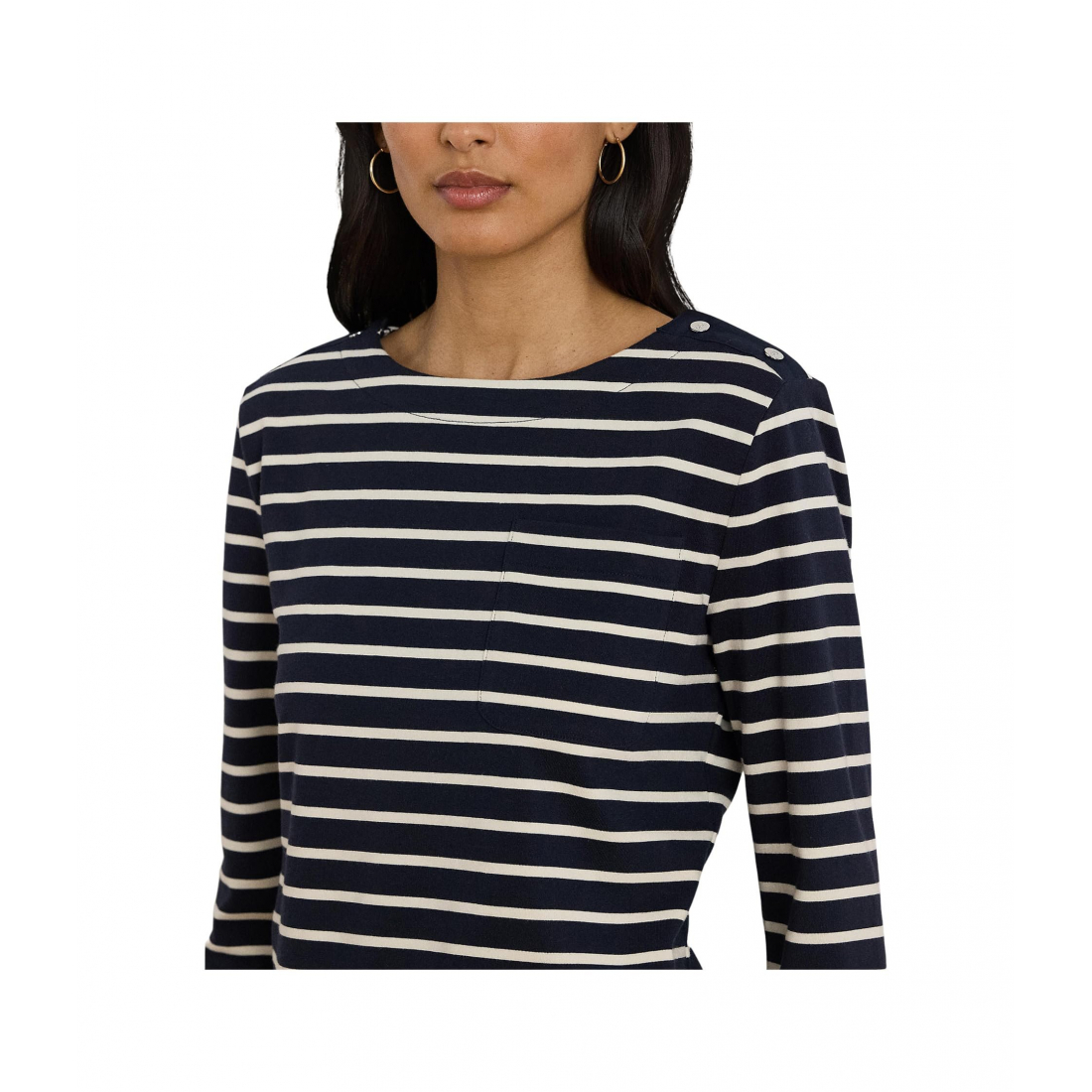 'Striped Jersey Snap-Trim Boatneck Top' pour Femmes