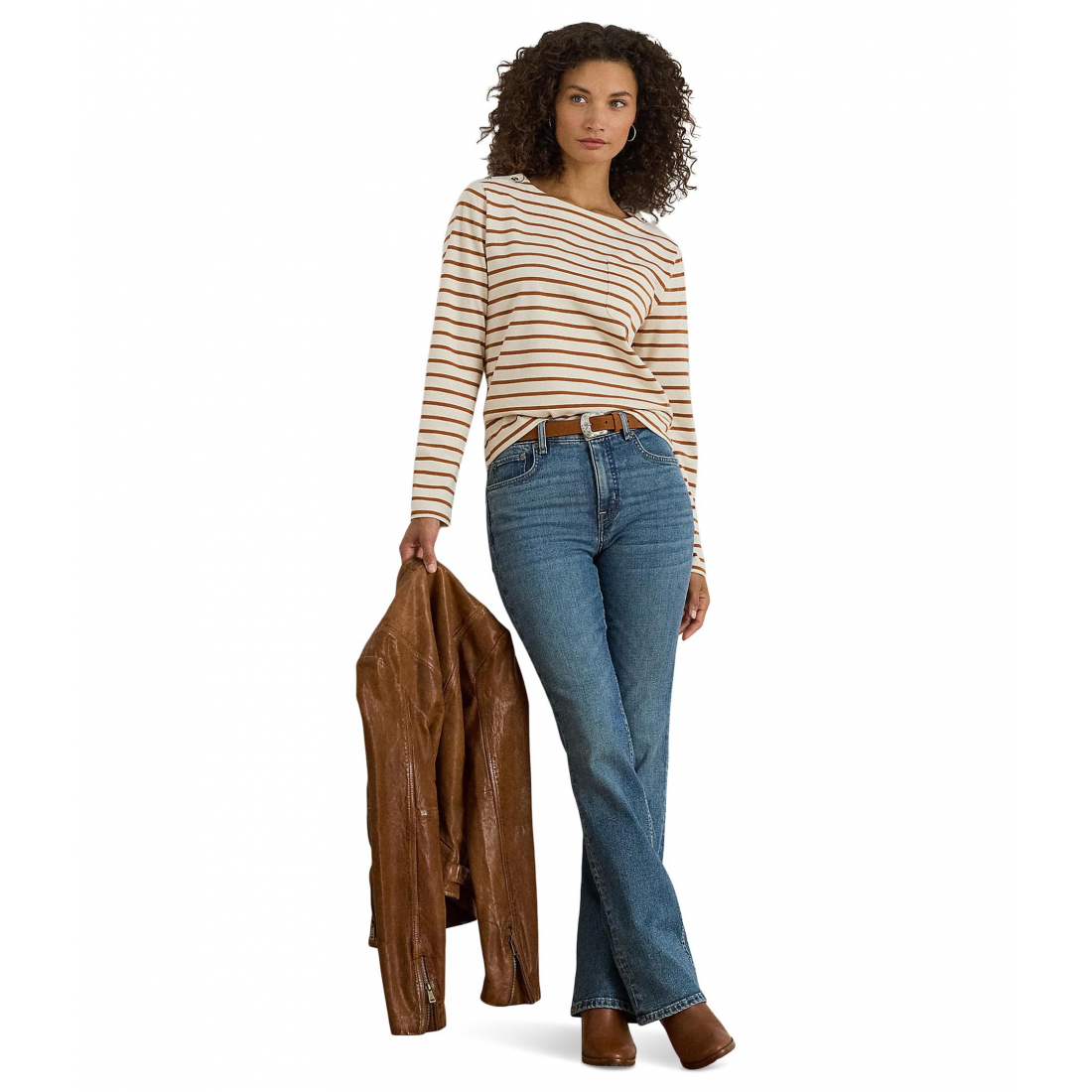 'Striped Jersey Snap-Trim Boatneck Top' pour Femmes