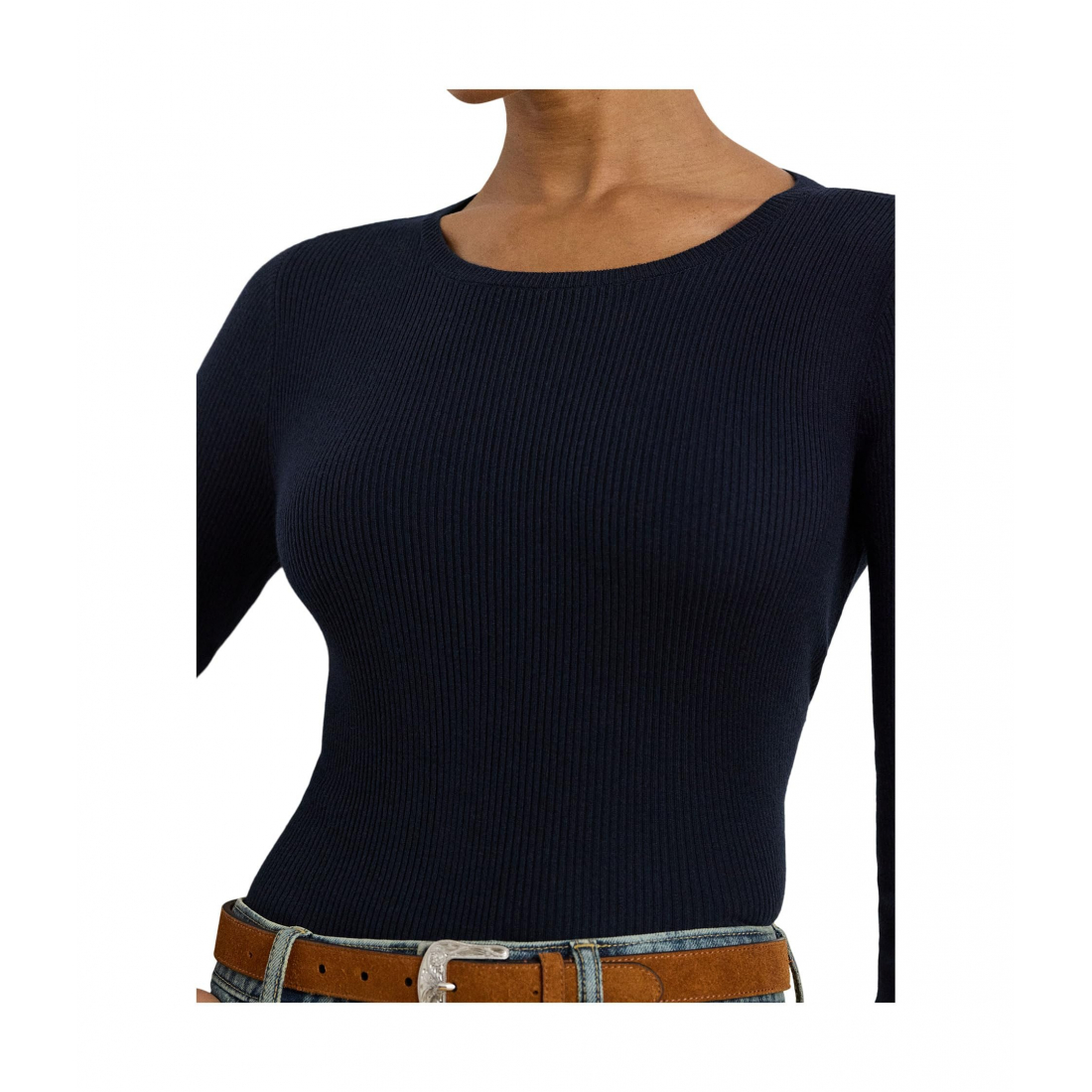 'Rib-Knit Cotton-Blend Crew Neck Sweater' pour Femmes