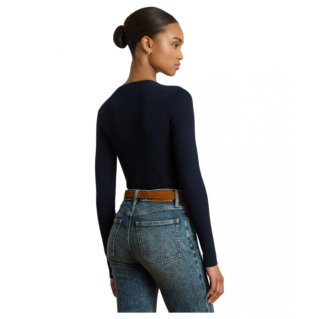 'Rib-Knit Cotton-Blend Crew Neck Sweater' pour Femmes