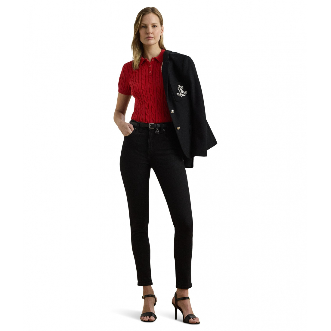 'Cable-Knit Cotton Polo Sweater' pour Femmes