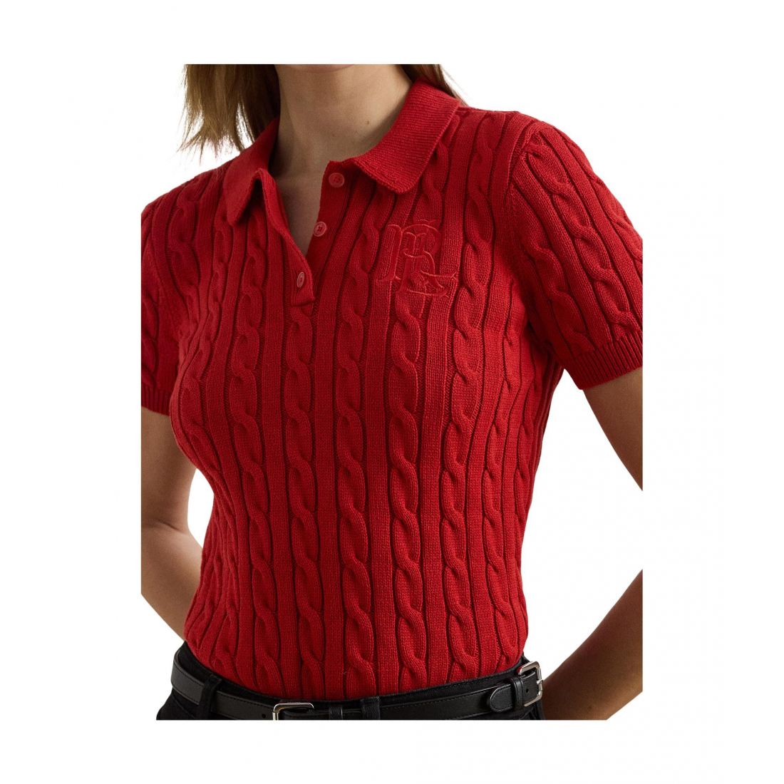 'Cable-Knit Cotton Polo Sweater' pour Femmes