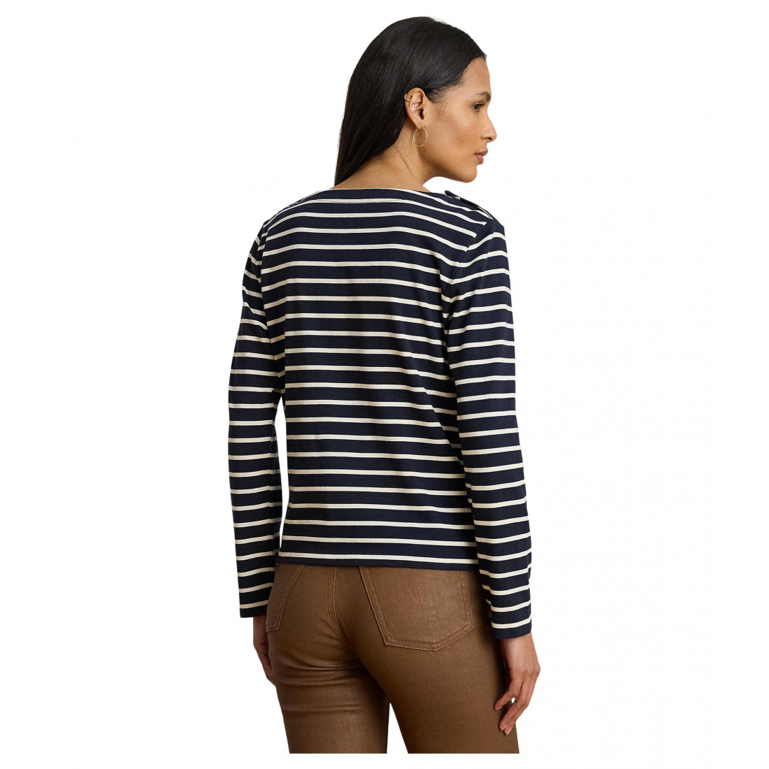 'Striped Jersey Snap-Trim Boatneck Top' pour Femmes