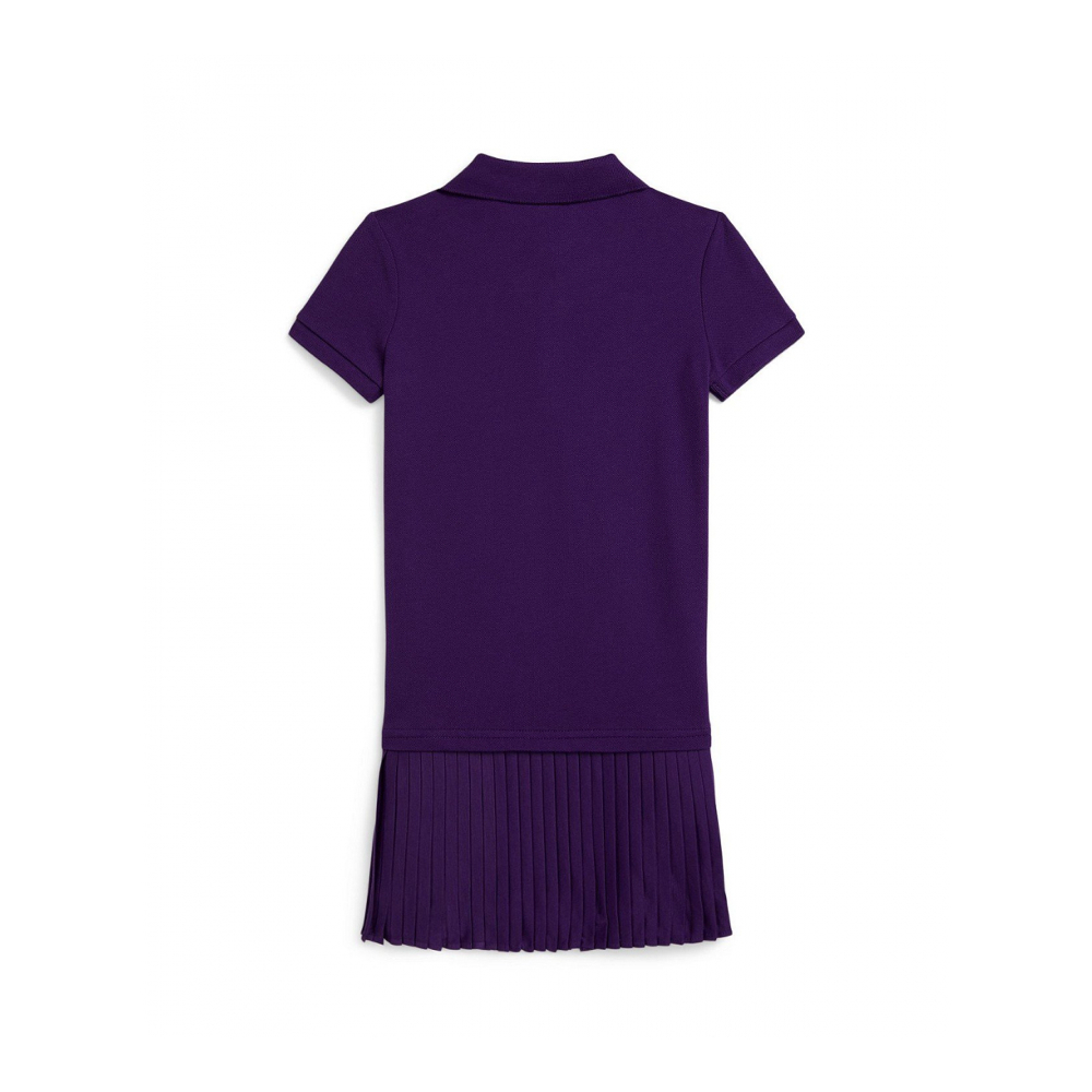 'Girls 2T-6X Pleated Stretch Mesh Polo Dress'