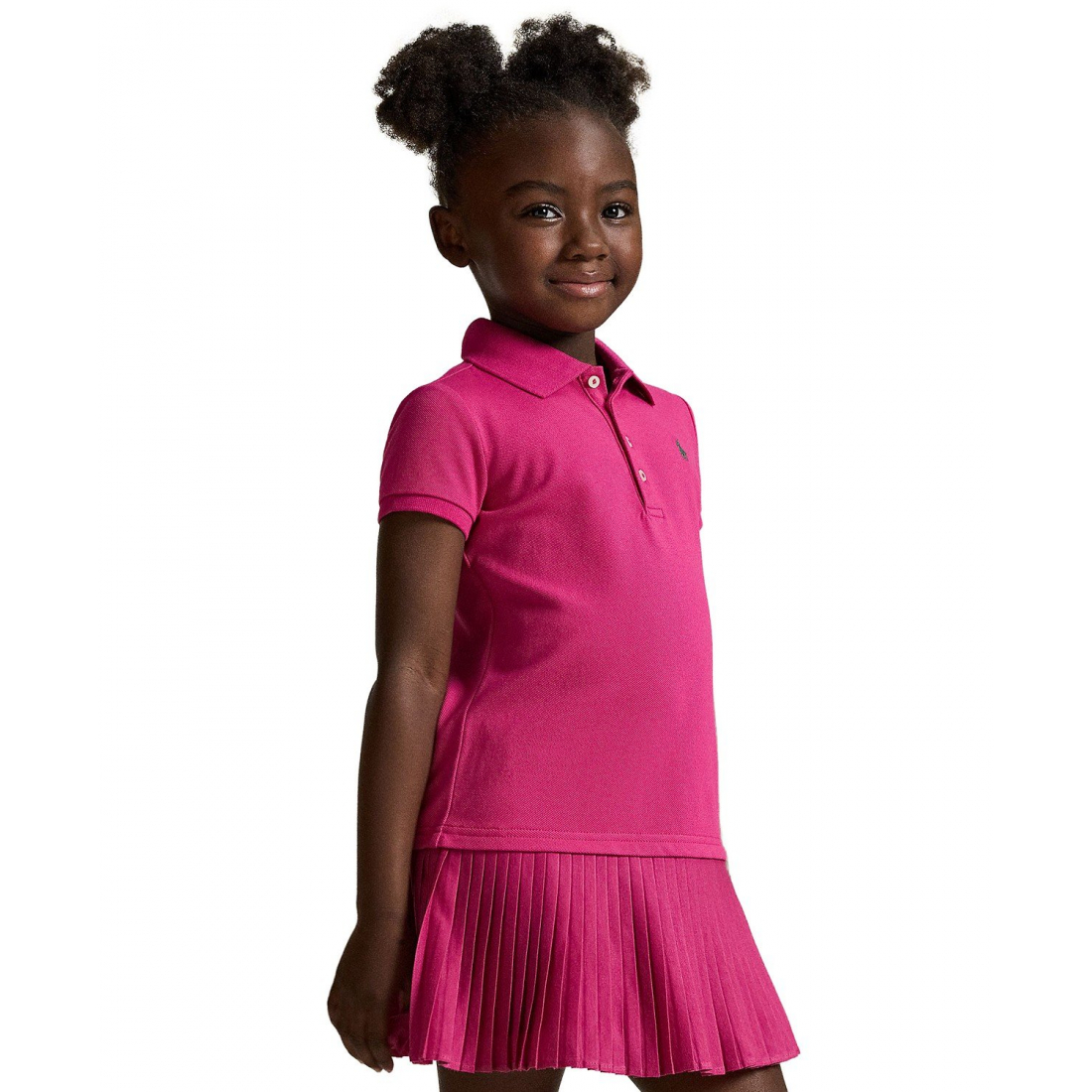 'Girls 2T-6X Pleated Stretch Mesh Polo Dress'