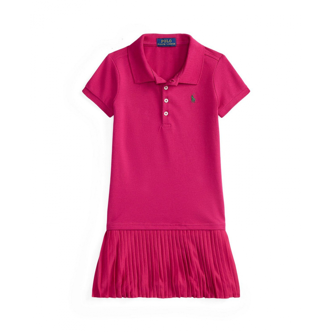 'Girls 2T-6X Pleated Stretch Mesh Polo Dress'