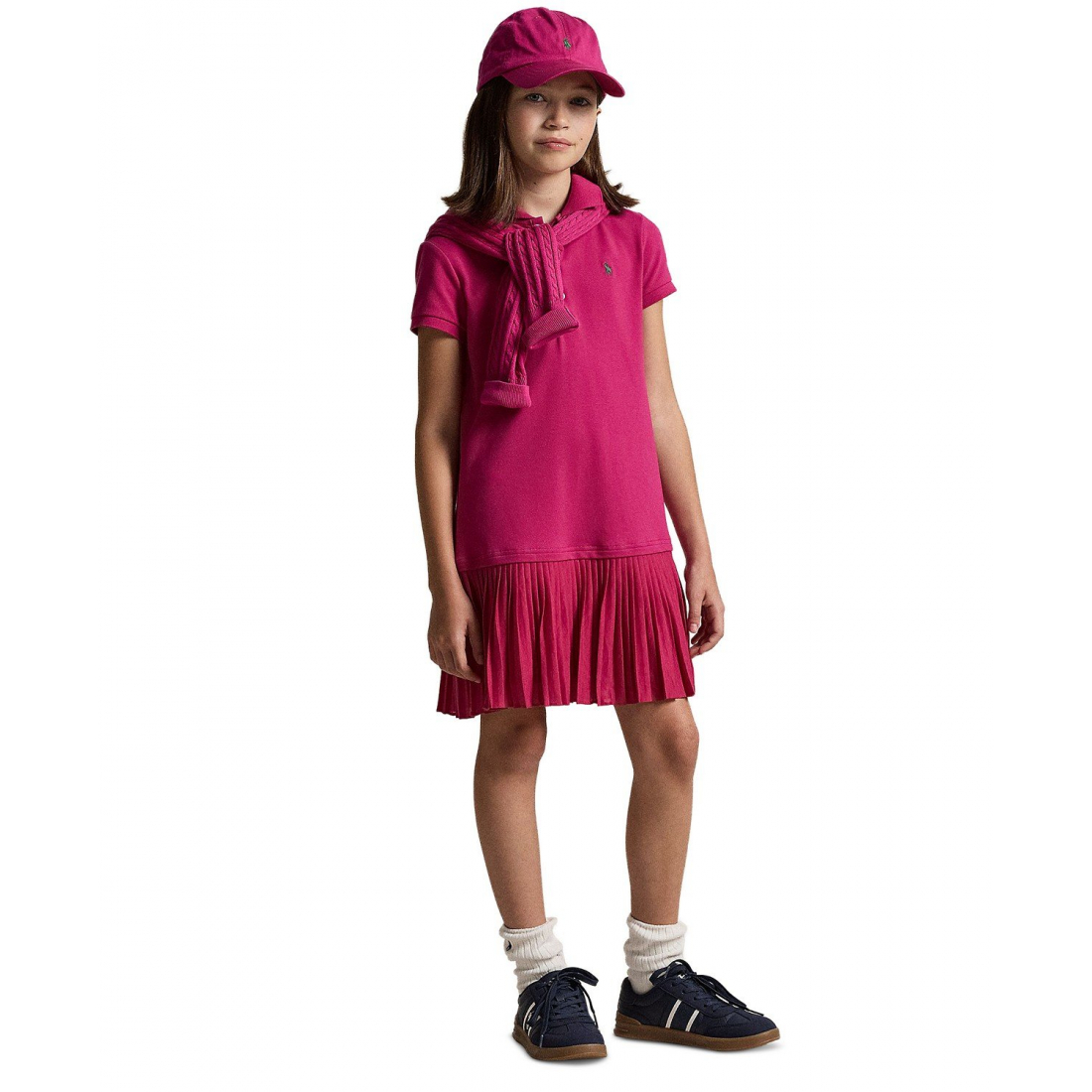 'Girls 7-16 Pleated Stretch Mesh Polo Dress'