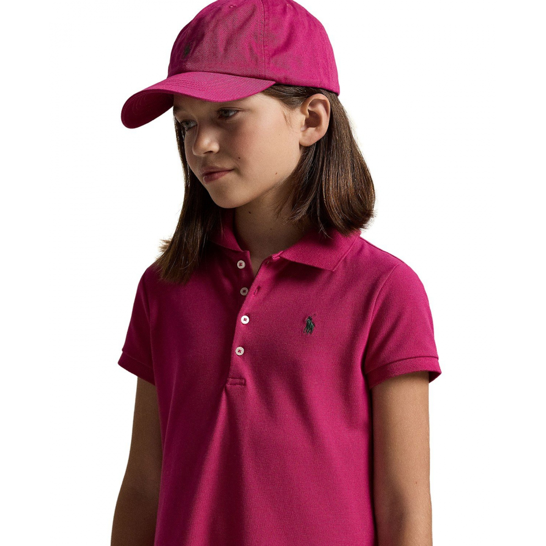 'Girls 7-16 Pleated Stretch Mesh Polo Dress'