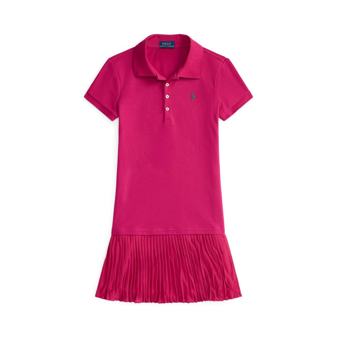 'Girls 7-16 Pleated Stretch Mesh Polo Dress'