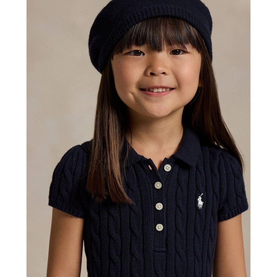 'Girls' 2T-6X Cable-Knit Cotton Polo Sweater Dress'