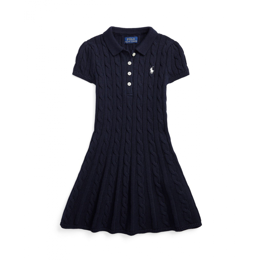'Girls' 2T-6X Cable-Knit Cotton Polo Sweater Dress'