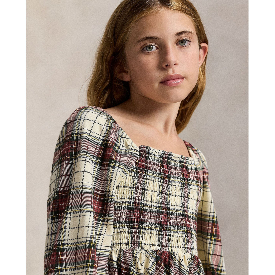 'Girls' 7-16 Long-Sleeve Plaid Ruffled Dress'
