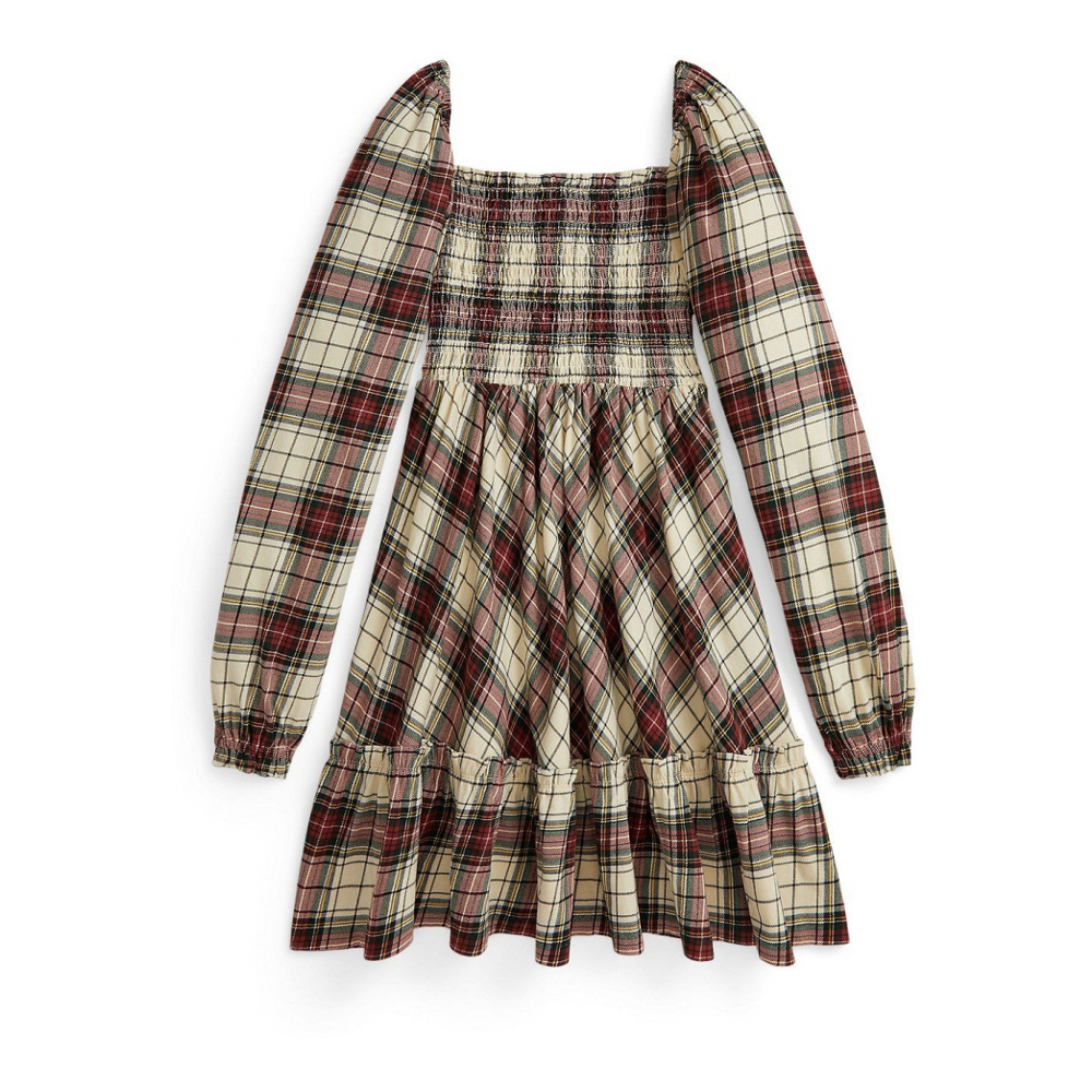'Girls' 7-16 Long-Sleeve Plaid Ruffled Dress'