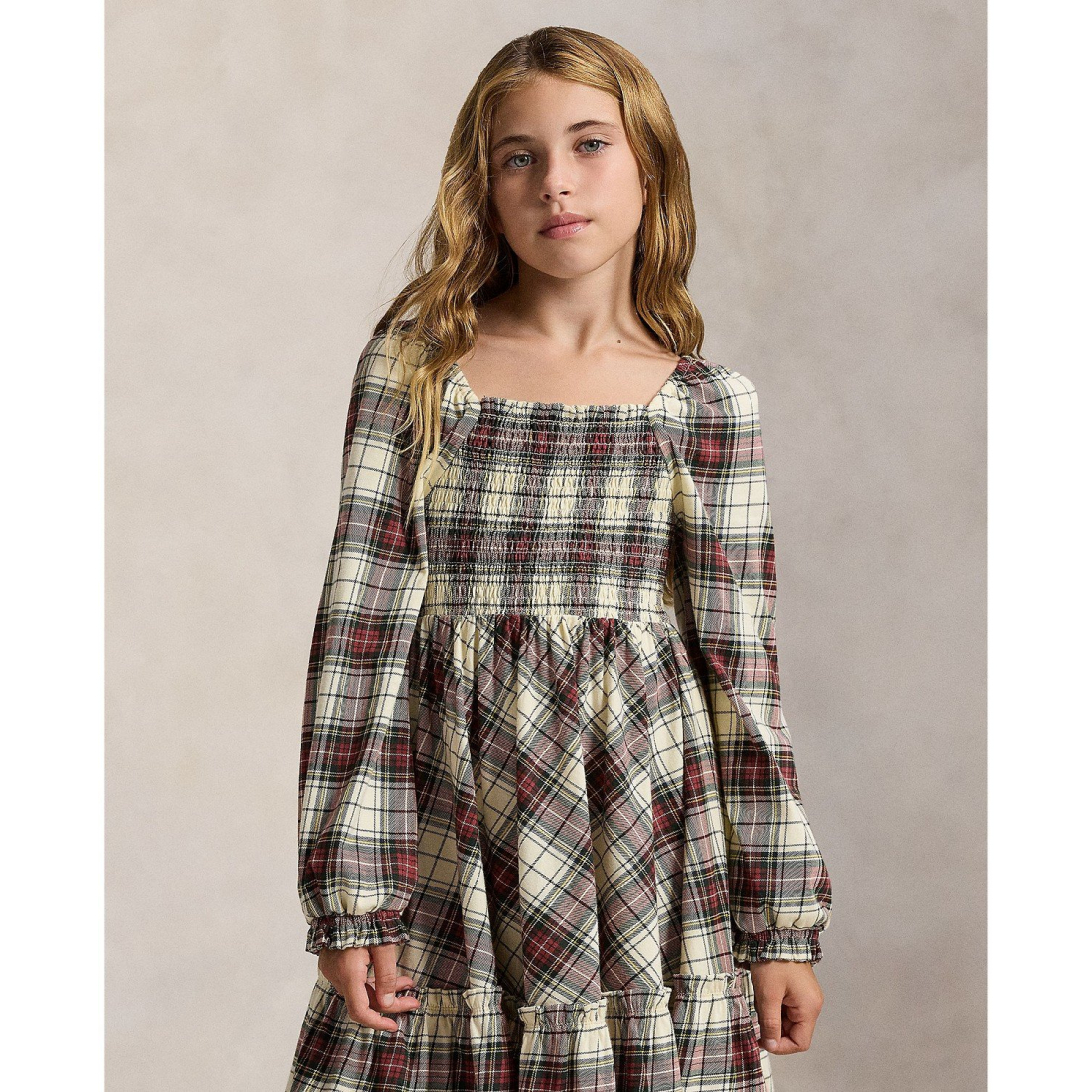 'Girls' 7-16 Long-Sleeve Plaid Ruffled Dress'