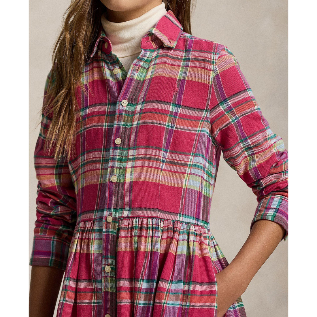 'Girls' 7-16 Long Sleeve Shirred Waist Dress'