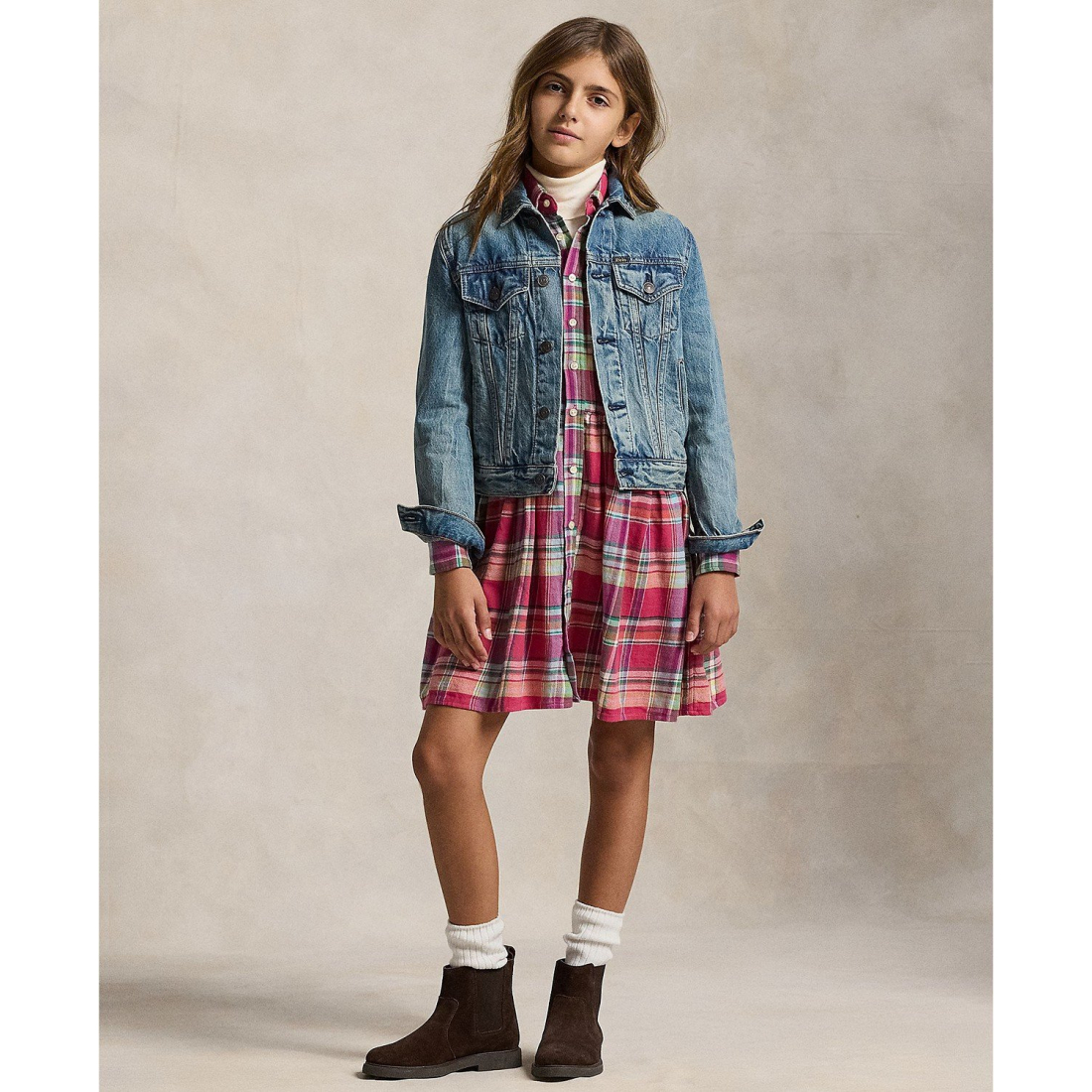 'Girls' 7-16 Long Sleeve Shirred Waist Dress'