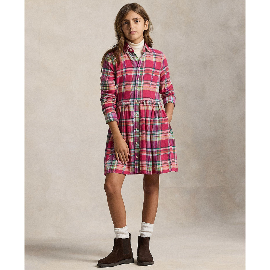 'Girls' 7-16 Long Sleeve Shirred Waist Dress'